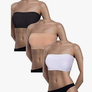 BOAO Bandeau Bras (3)Three Pack Padded Strapless Bra Bralette Tube Top Size M 34